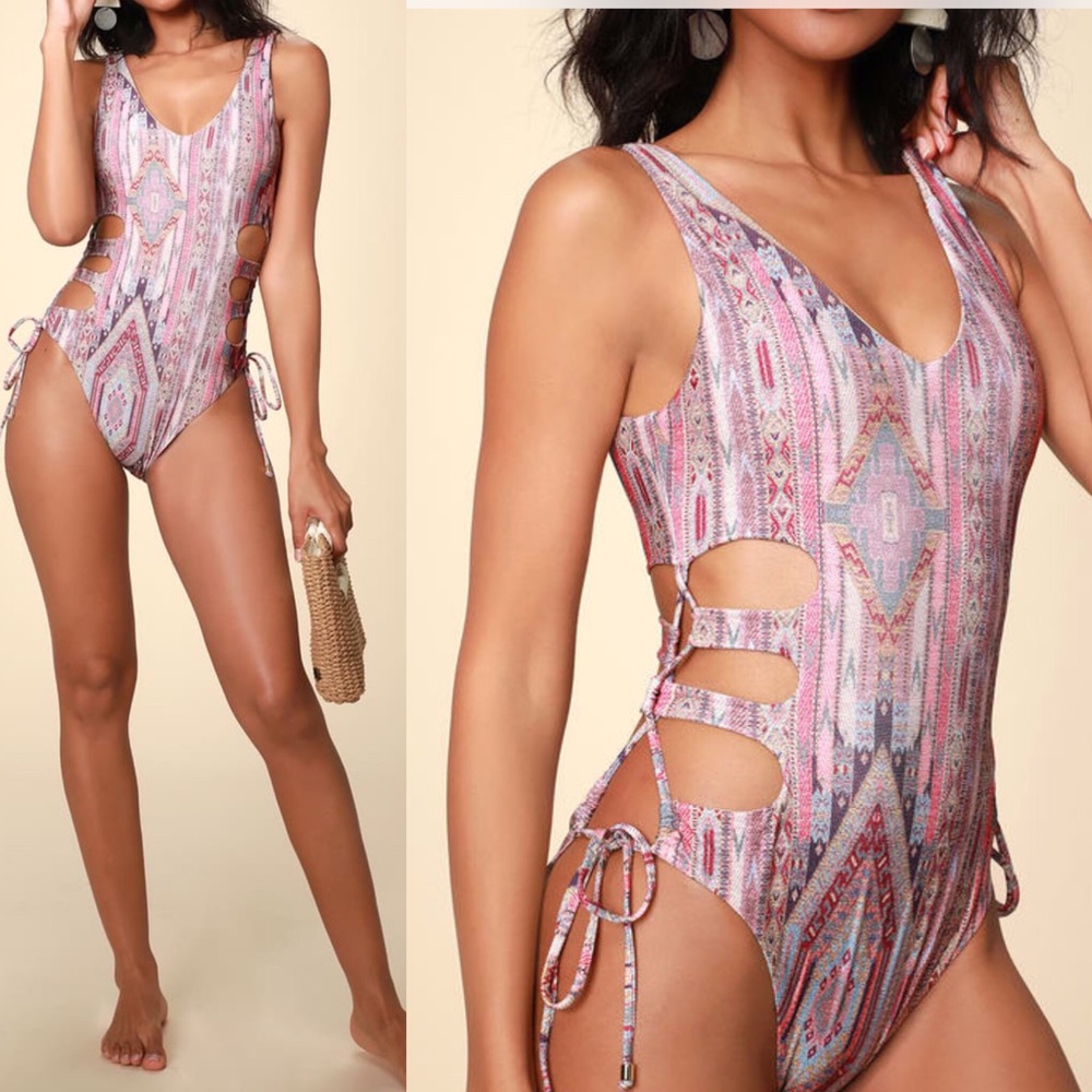 🆕 Ella Moss Pink Multi Lace-Up One Piece Suit